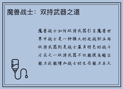魔兽战士：双持武器之道